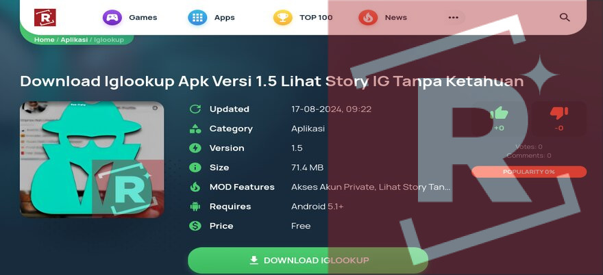 Halaman download Iglookup Apk