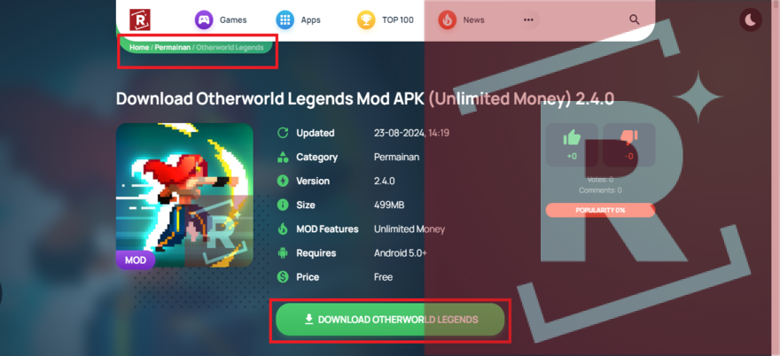 download otherworld legends mod apk