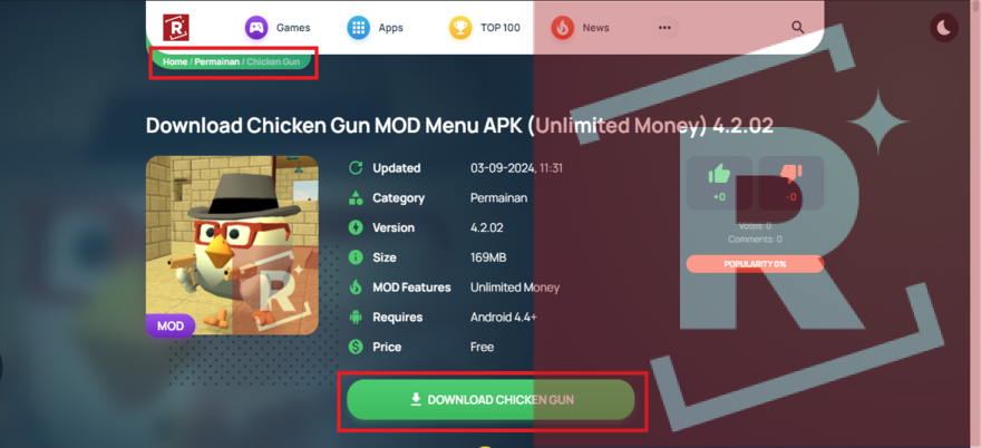 download chicken gun mod menu